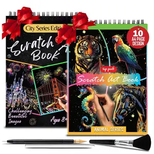 2-Pack Animals & City Scratch Art Book for Adults - Colorful Animal Series Scratch Art | Scratch Painting Foil Art for Adults | Scratch and Sketch Animal & City Series Books