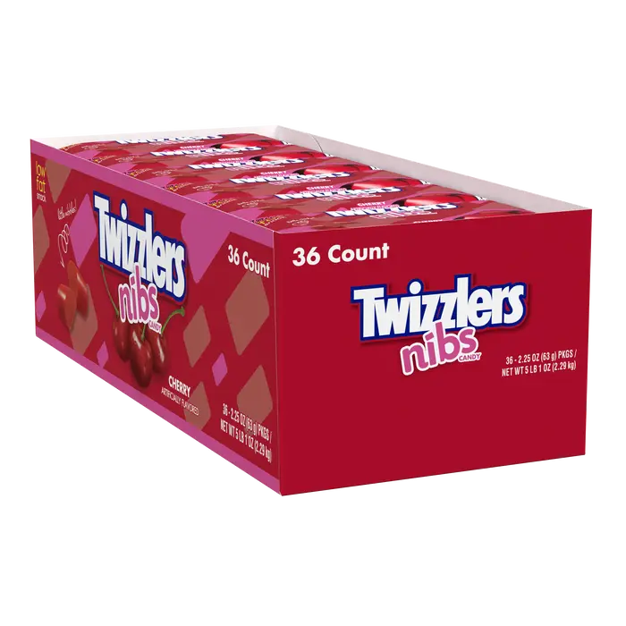 Twizzlers Nibs Candy Cherry 36 ct. - Sweet and Chewy Licorice Candy with Cherry Flavor - 36 Count Pack Snack Bonbon