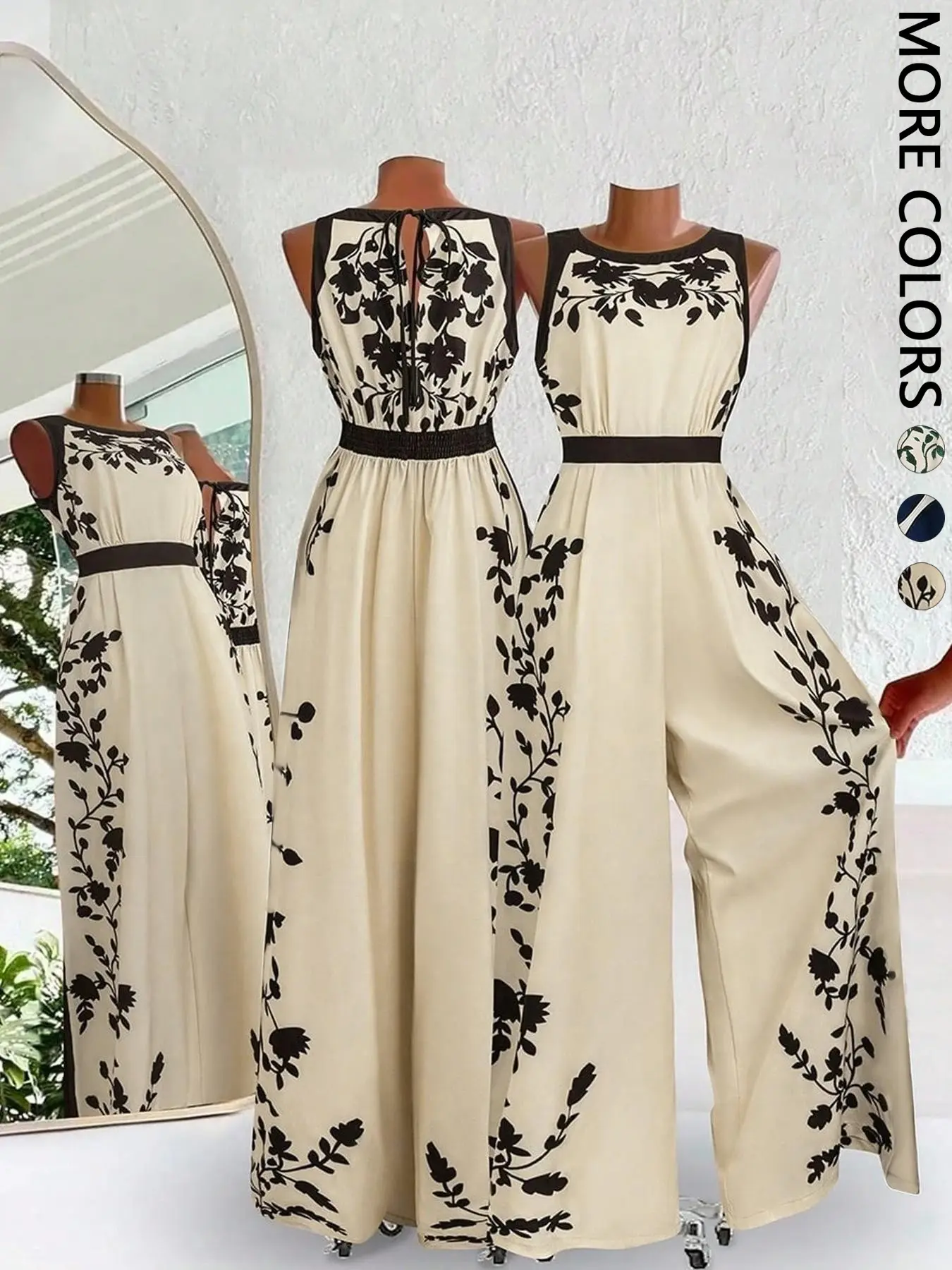 Women's Floral Sleeveless Jumpsuit, Womenswear, Casual Fitted Style, Perfect for Vacation, Single Piece, Comfortable and Stylish, Floral Print Jumpsuits