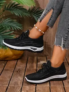 Women's Summer Breathable Flyknit Sneakers Lightweight Non-slip Soft Sole Casual Walking Shoes