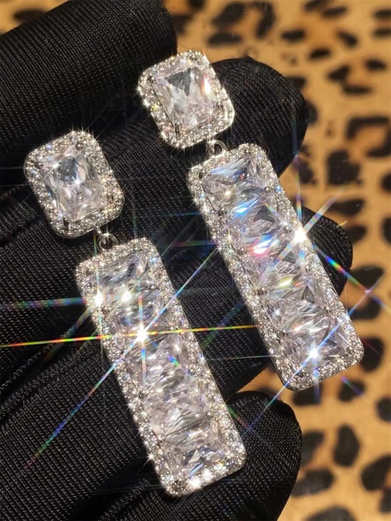 Elegant Artificial Zircon Decorated Dangling Earrings for Women, Cubic Zirconia Stones Stylish Fashion Jewelry for Party, Daily Decor, Trendy All-match & Exquisite Jewelry for Birthday Gift, Rhinestone Decorated Bling, Shining Earrings