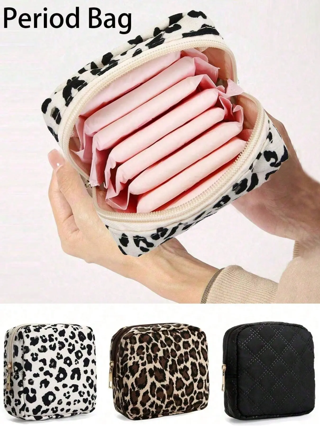 Sanitary Napkin Storage Bag, Period Bag, Travel Storage, Travel Organization Pouch, Zipper Pouches, Cow Pattern Zipper Storage Bag Portable Pouch, For Storing Napkins, Panty Liners And Tampons