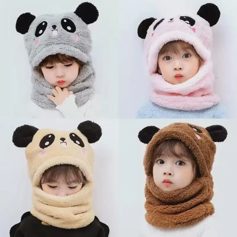 Children's autumn and winter hats boys and girls scarf all-in-one winter warm windproof neck protection outdoor hats
