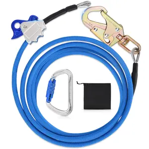 12ft 1 2 Steel Core Flip Line Kit Triple Lock Carabiner Durable Low Stretch Cut Resistant Arborist Safety Gear For Tree Climbing Rope Rescue Rappelling High Angle Work Harness Pro