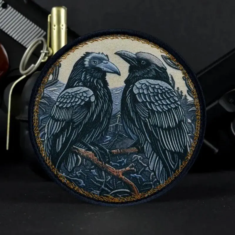 Odin's Crow Tactical Gothic Patch Side Patch Printed Hook&Loop Patches Military Crows Army Morale Badge Armband Backpack Stickers Embroidered Logo