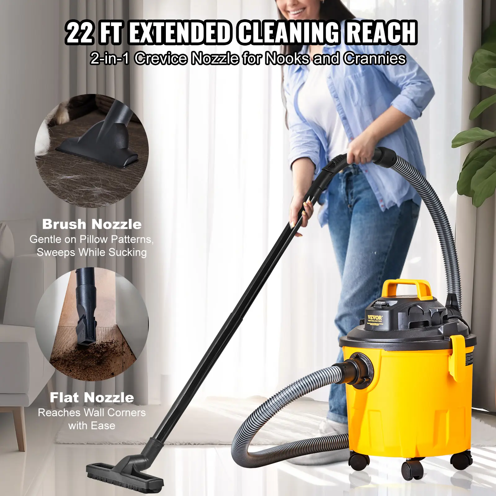 【summerfinds】VEVOR Shop Vacuum Wet And Dry, 5 Gallon 6 Peak HP Wet/Dry Vac, Powerful Suction with Blower Function with Attachments 2-in-1 Crevice Nozzle, Small Shop Vac Perfect for Carpet Debris, Pet Hair, Car