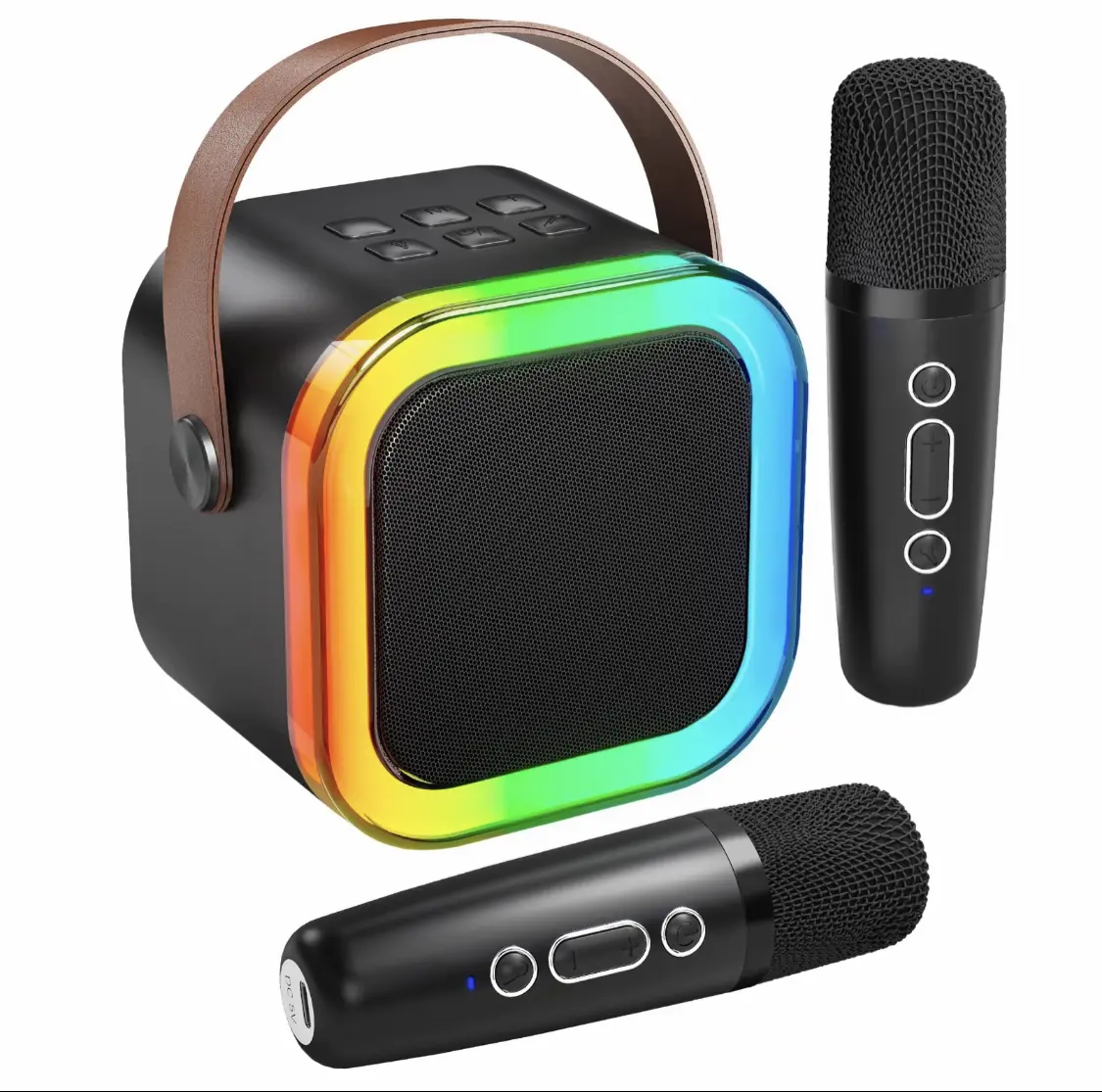 Fall Portable  Wireless Karaoke Speaker with 2  Microphone, HIFI Stereo Sound Subwoofers, KTV Speaker Subwoofer with RGB Colorful LED Lights,  Machine Sound System for Outdoor Sports Travel, Audio Device, Room Accessories Usb Adjustable bluetooth speaker