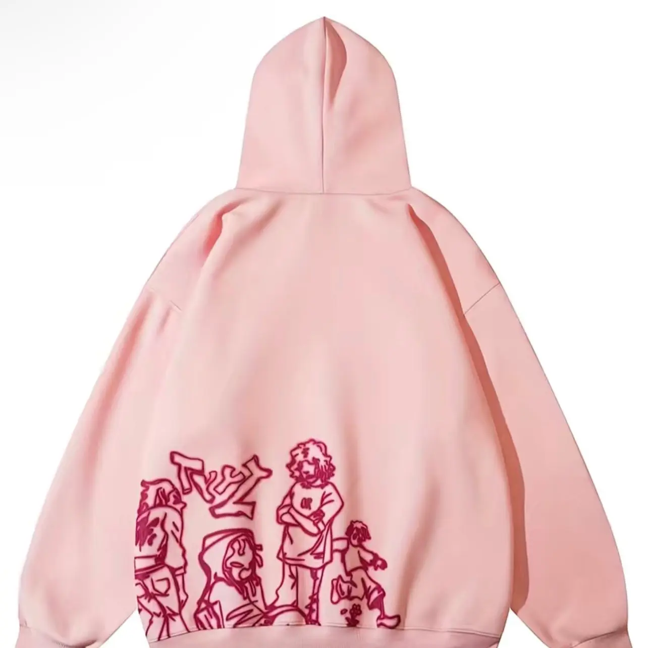 Cartoon Print Hoodie Pink Unisex