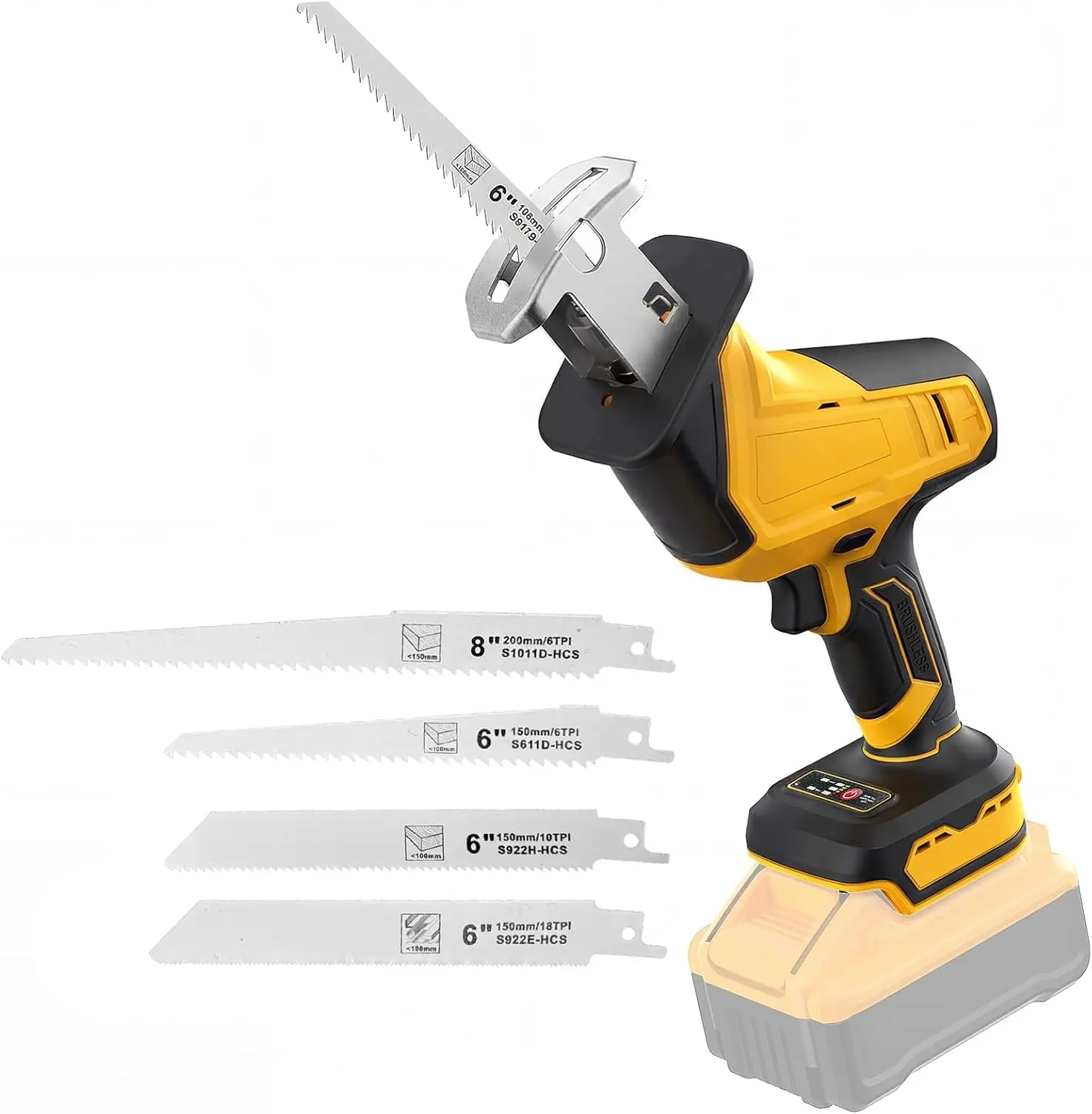 Cordless Brushless Reciprocating Saw (Sawzall), 20V Dewalt Battery Compatible (No Battery), 3500 SPM, 4 Wood/Metal Cutting Blades, Brushless Motor