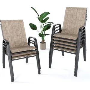 【Summervibes】Outdoor Patio Chairs Set of 8 Stackable Dining Chairs All-Weather Textilene Furniture Set for Pool Deck, Backyard, Garden Summervibes