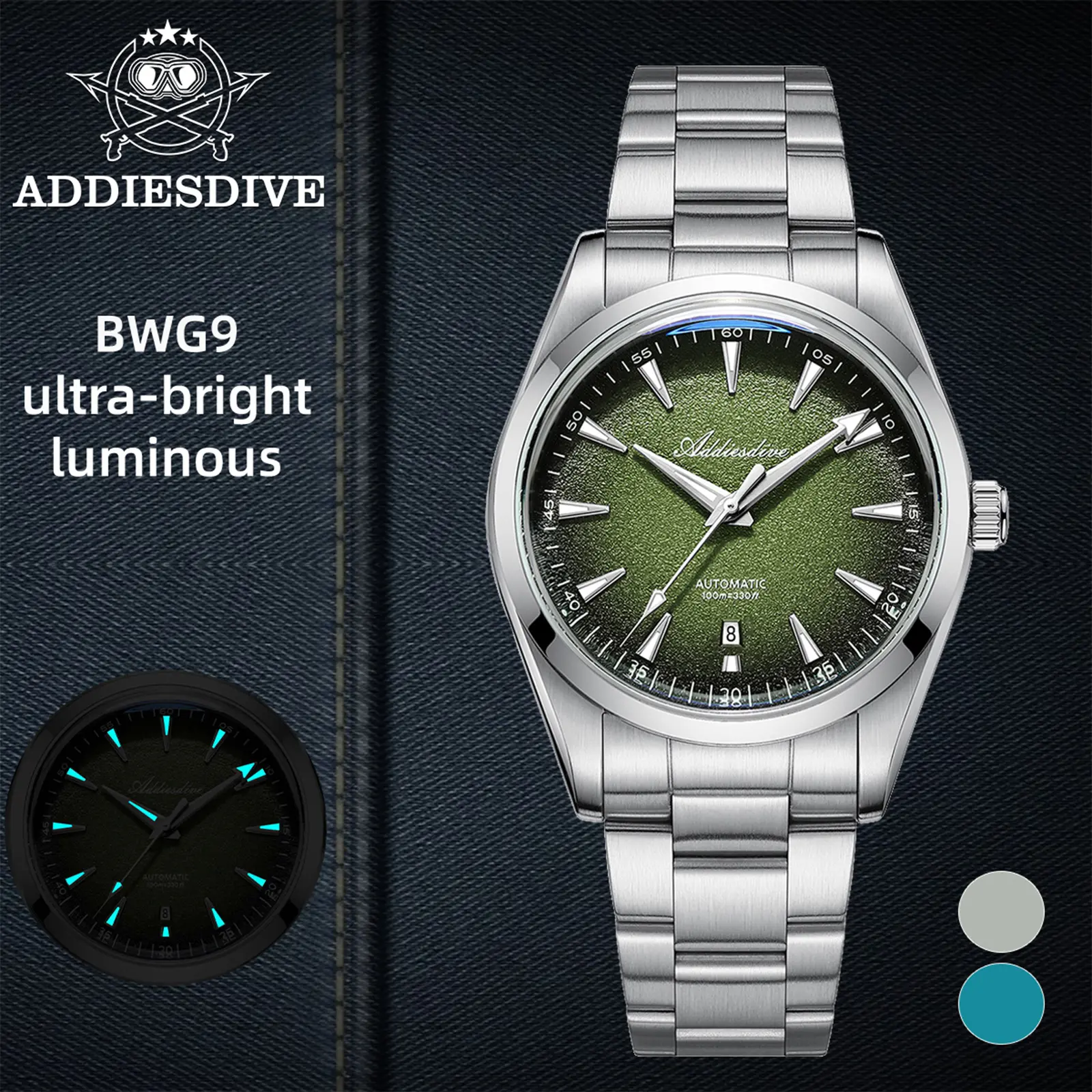 ADDIESDIVE Luxury Automatic Watches for Men - 39mm Oil Pressure Dial Japan Movement, Domed Crystal, 100m Waterproof, Swiss Super Luminous, Men's Stainless Steel  Watches