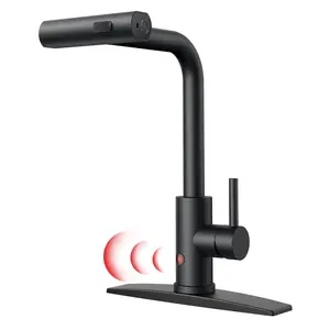 FORIOUS Touchless Waterfall Kitchen Faucets, Black Kitchen Sink Faucet with Pull Down Sprayer, Stainless Steel Modern Contemporary Kitchen Faucet Hands-Free for Laundry Bar Rv Farmhouse