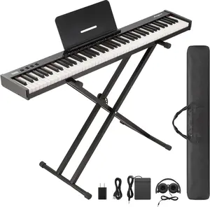 88-Key Full-Size Portable Digital Piano (Electronic Piano) with Stand, Sustain Pedal, Headphones, Power Adapter, and Carrying Bag, Digital Pianos