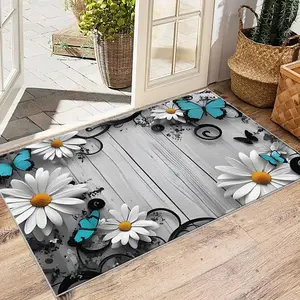Welcome Door Mat for Indoor Outdoor Use, Lightweight Non-Slip Washable Entryway Rug, Decorative Entrance Pad for Kitchen Laundry Room Bathroom, Boho Floral Rug
