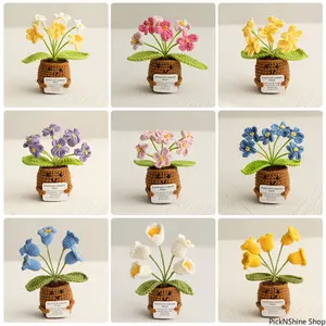 Handmade Knitted Floral Potted Ornament - Finished Yarn Artificial Plants, Handheld Card Doll, Desktop Decor for Home Indoor Display & Warm Gift Craft