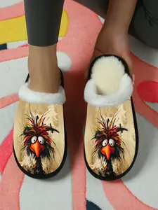 Animal Chicken Print Cotton Slippers House Slippers Fluzzy Flurry 2025 2026 Autumn Winter New Home Indoor Shoes, Textile Upper, Rubber Sole, Sweet Style