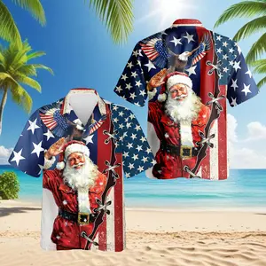 Patriotism America Christmas Hawaiian Shirt, Holiday Party Aloha Shirt for Men and Women, Funny Xmas Short Sleeve Beach Outfit, Size S-5XL