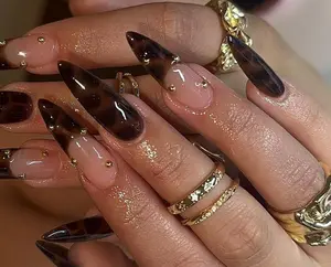 tortoise shell leopard french nails /custom press on nails/ hand made Press on Nails/Faux Acrylic Nails/ Gel Nails/Press on Nail