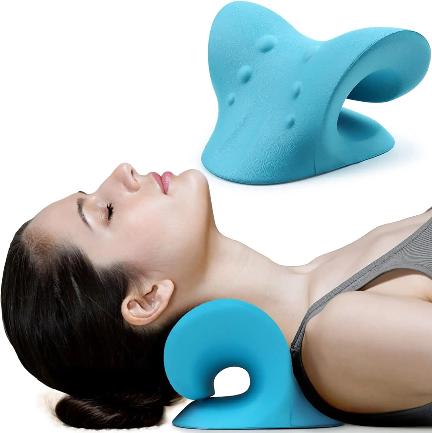 Blue Ergonomic Neck Rest Pillow - Neck Rest Cushion, Cervical Traction Support, TMJ Pain Relief, Pillows for Sleeping