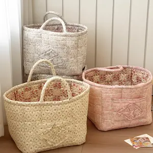 [BUY 1 GET 1 FREE] Floral Pattern Storage Box Laundry Snack Basket Large Capacity for Bedroom Bathroom Living Room and Fresh Foldable Snack Basket