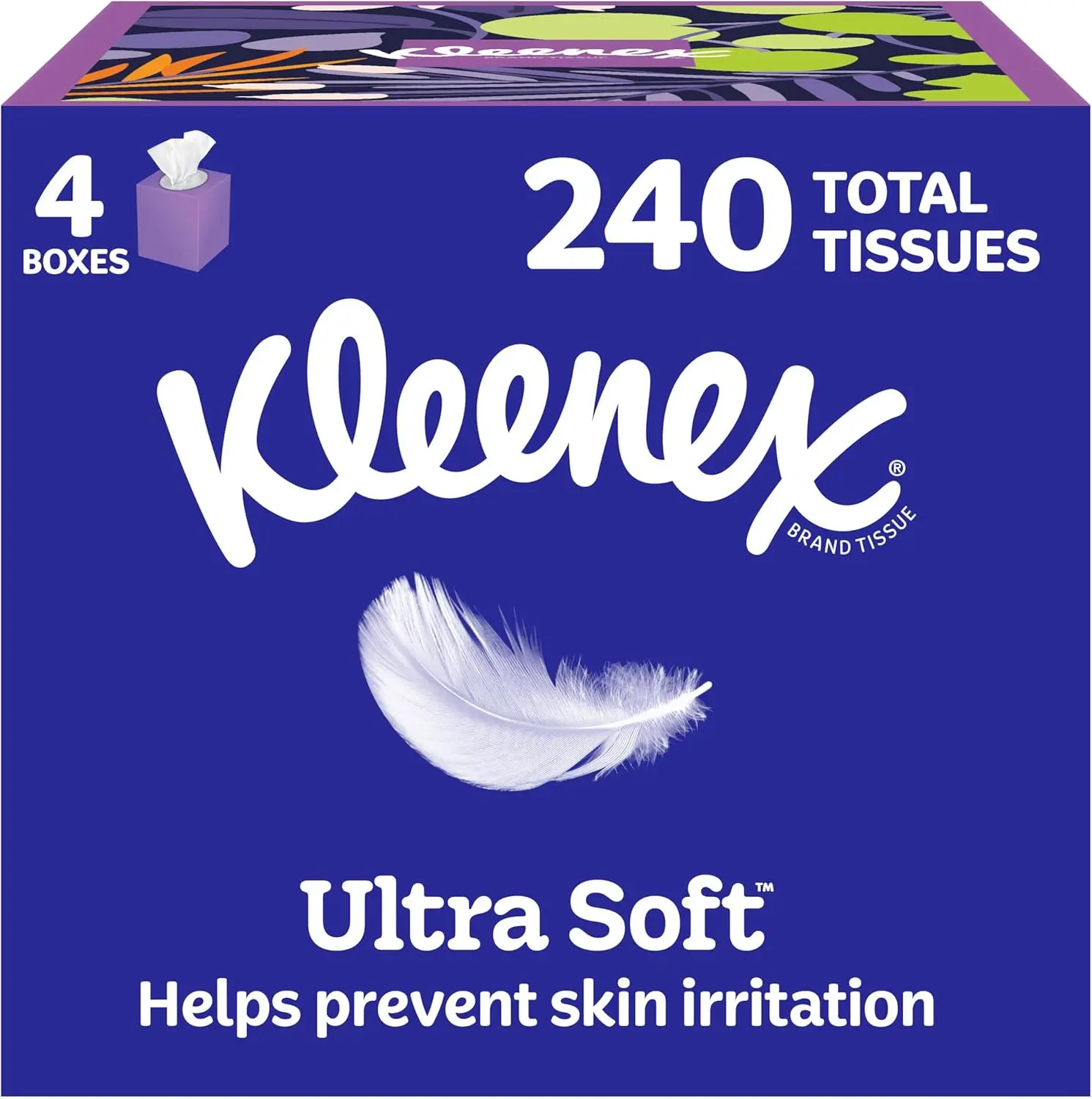 Kleenex Ultra Soft Facial Tissues, 4 Cube Boxes, 60 Tissues per Box, 3-Ply (240 Total), Packaging May Vary