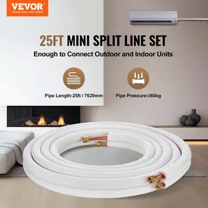 【Summervibes】VEVOR 25FT Mini Split Line Set, 1/4" & 3/8" O.D Copper Pipes Tubing and Triple-Layer Insulation, for Mini Split Air Conditioning Refrigerant or Heating Pump Equipment & HVAC with Wrapping Strips.