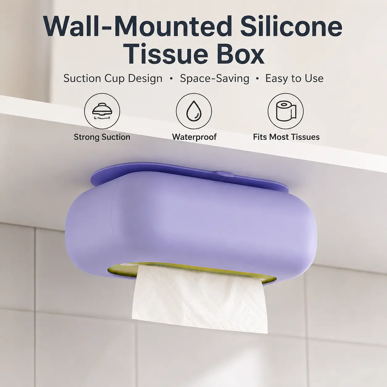 1 Count Wall Mounted Silicone Suction Cup Tissue Box, No Trace Punch Free Holder for Bathroom Kitchen Dorm Household Use