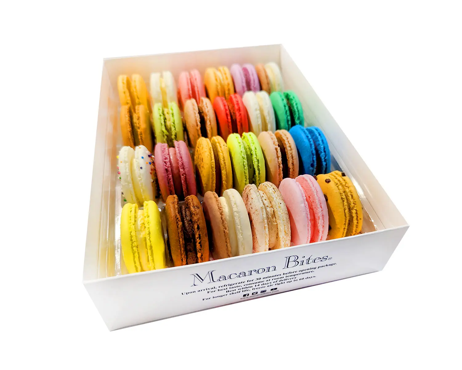 Macaron Bites Assorted French Macaron Cookies Gift Box 24 Count Delicate Crunchy Exterior Moist Cake-like Interior Creamy Exotic Fillings