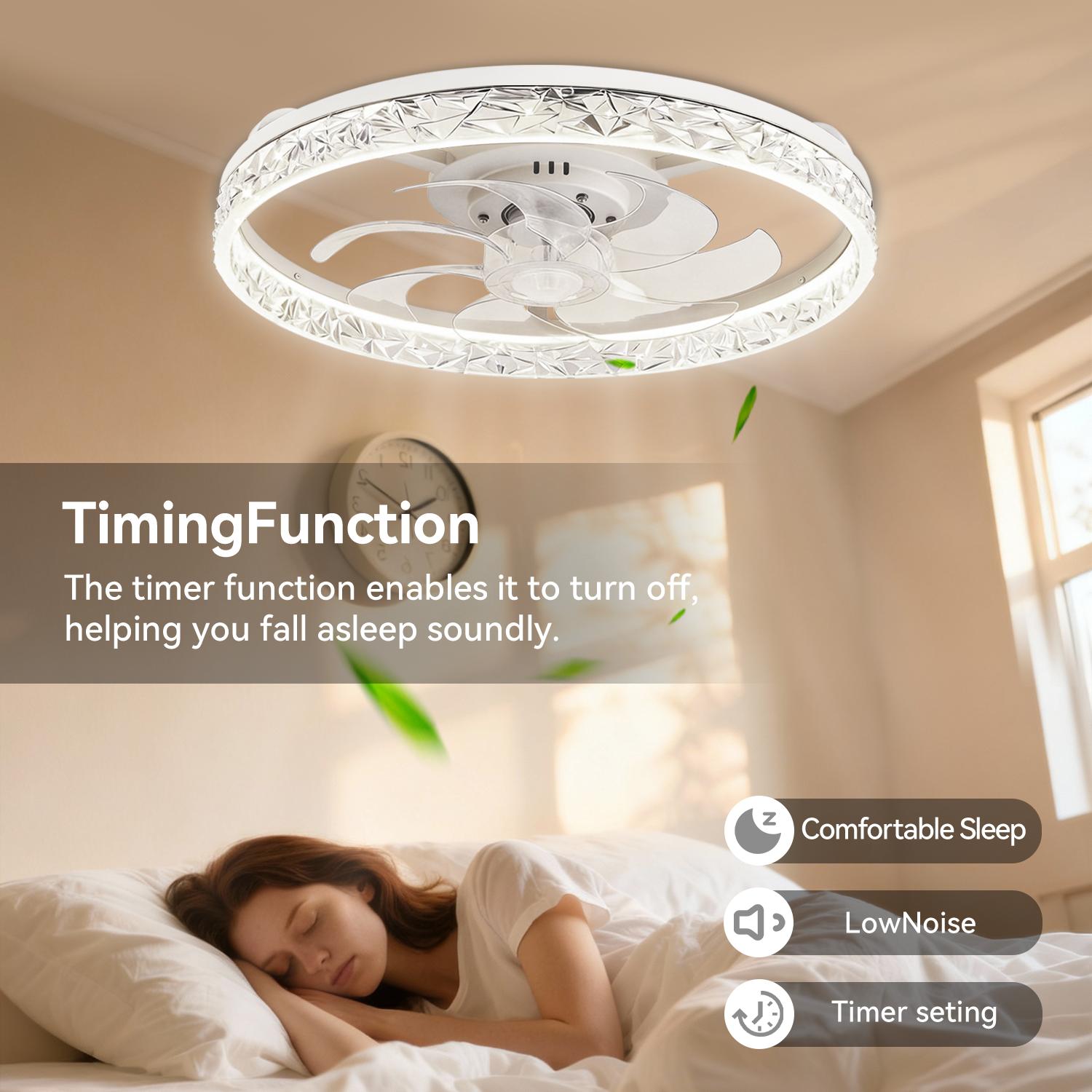 GALENTAL Cristais Multifunctional Ceiling Fan with 3 Color Temperatures Light, Remote Control/APP, 6 Wind Speeds, Timer, Reversible DC Motor, Adjustable Brightness , Low Noise for Living Room, Bedroom, Indoor Lighting Led Lighted