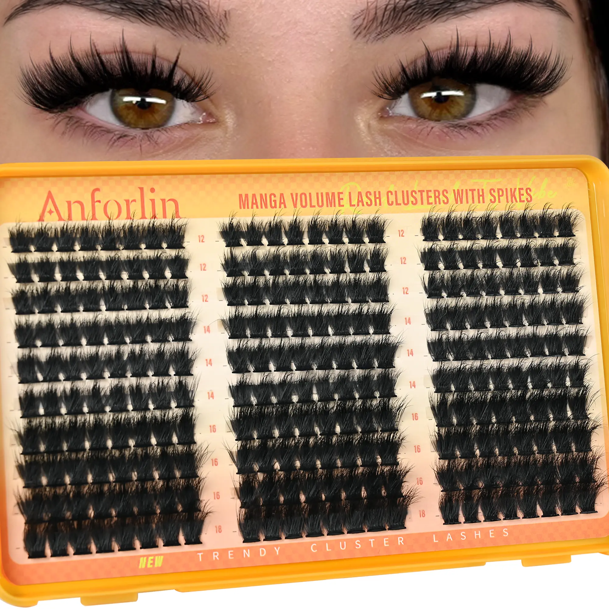 Manga Lash Clusters With Spikes 12-18mm Volume Eyelash Clusters Lashes 100D Spiky DIY Lash Extension 240Pcs D-Curly Individual Lashes DIY at Home by Anforlin