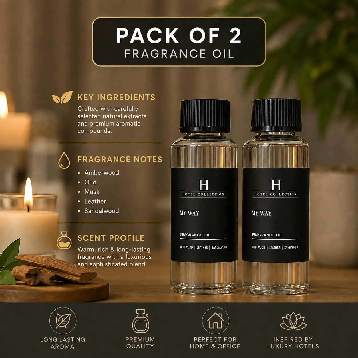 "My Way Essential Oil Scent by Hotel Collection – Luxurious, Long-Lasting Aroma for Home, Office, or Spa, Inspired by 5-Star Hotels. Synthetic Scented