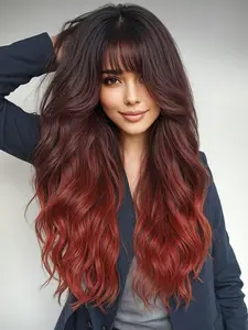 26 Inch Long Ombre Brown Wigs for Women, Gorgeous Fluffy Wigs with Bangs, Synthetic Full Machine Wigs for Party, Daily Use, Loose Wave Wigs