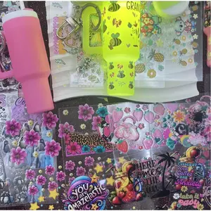 20pcs Luminous mini cup keychain and cartoon Holographic minicup sticker