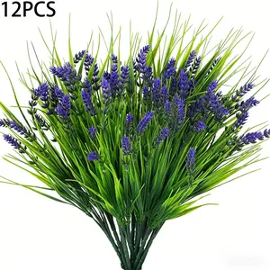 12/24pcs Fake Lavender Flowers, Artificial Flowers for Outdoors, Artificial Decorative Flowers, Vibrant Faux Flowers, UV Resistant Plastic Plants, Faux Monkey Grass, Lifelike Fake Plant, Indoor Outdoor Decorations, Garden Decorations