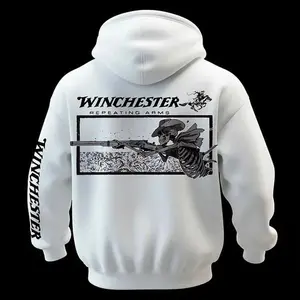 Winchester Repeating Arms Hoodie, Skeleton Cowboy Graphic Hoodie, White Cotton Menwear, Vintage Western Hunting Shirt, Gift for Gun & Cowboy Fans