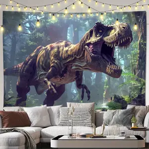 Jurassic Era Dinosaur Wall Tapestry for Living Room, Bedroom, Office Home Decor - Polyester Woven Animal Theme Hanging Wall Art with Free Installation Kit - No Electricity Needed