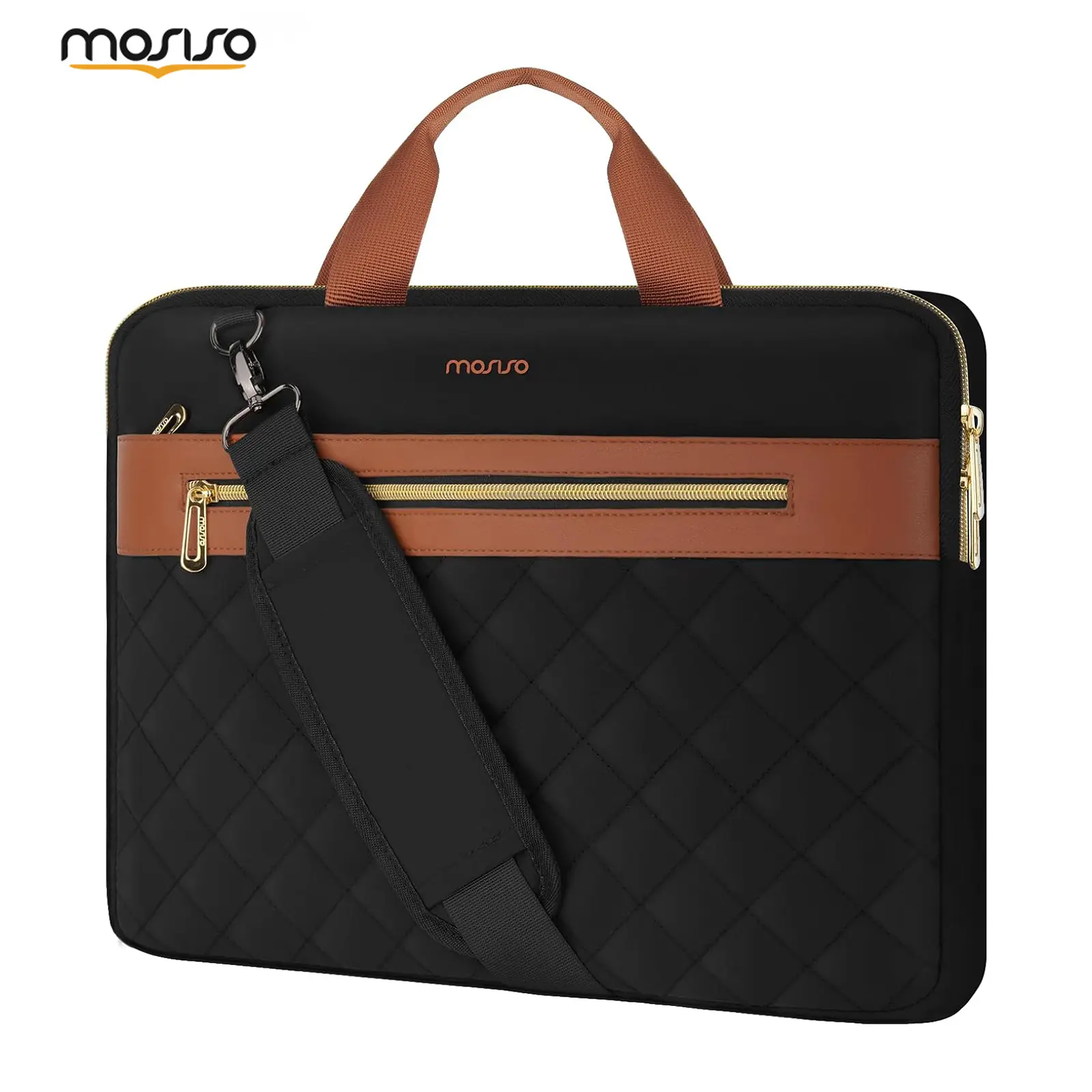 MOSISO Polyester Quilted Rectangle Synthetic Work Messenger Bag for Men - Adjustable Shoulder Strap, Zipper Laptop Compartment, Trolley Sleeve, Front Pocket, Fits MacBook Pro 16, Air 15, Dell HP ASUS Acer (Check Size & Compatibility)