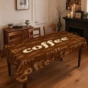JIT+1pcs 2D flat printed tablecloth  Vintage Coffee Themed Printed Tablecloth, Decorative Cover for Dining Table Coffee Table, Ideal for Cafe Restaurant Home Use