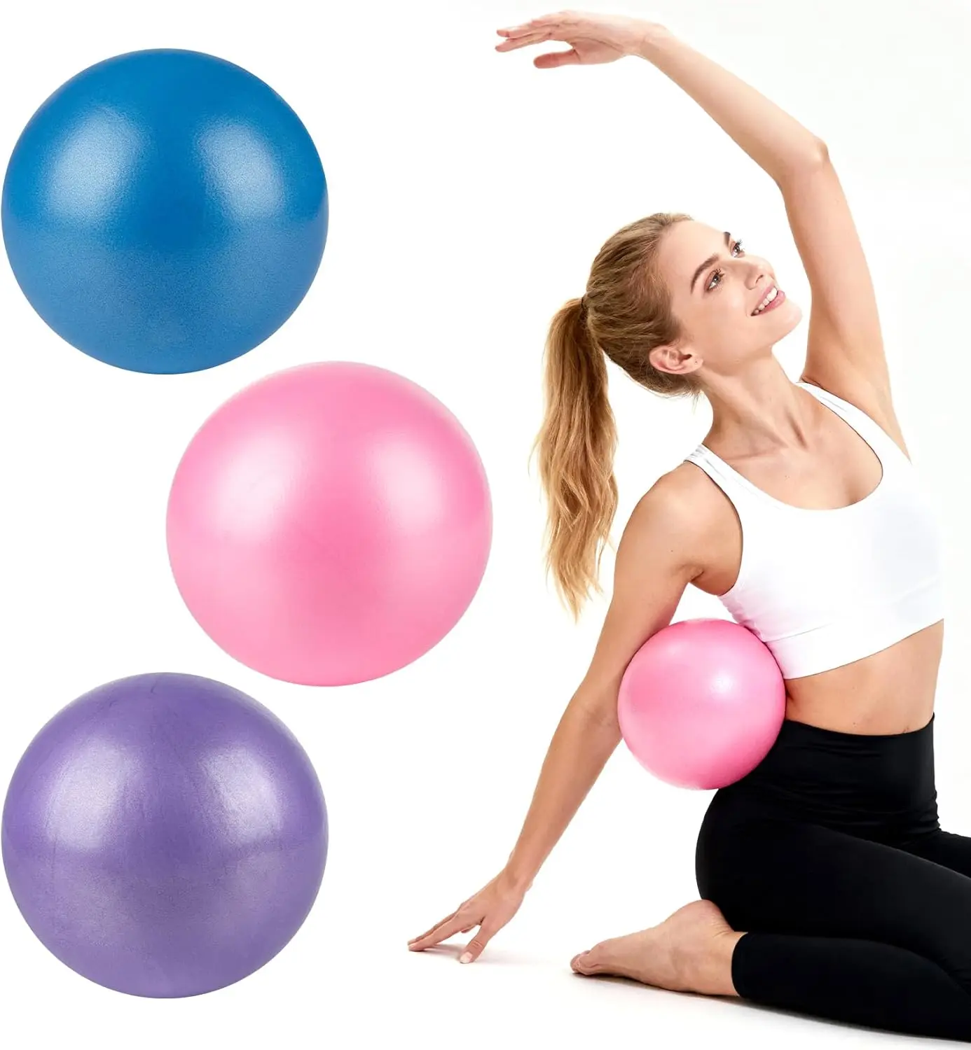 3 Pack 9 Inch Small Exercise Balls for Beginners, Soft PVC Anti-Burst Pilates Ball for Core Strength, Yoga & Gym Workouts, Home Workouts, Easy To Inflate, Improves Posture, Includes Inflation Straw