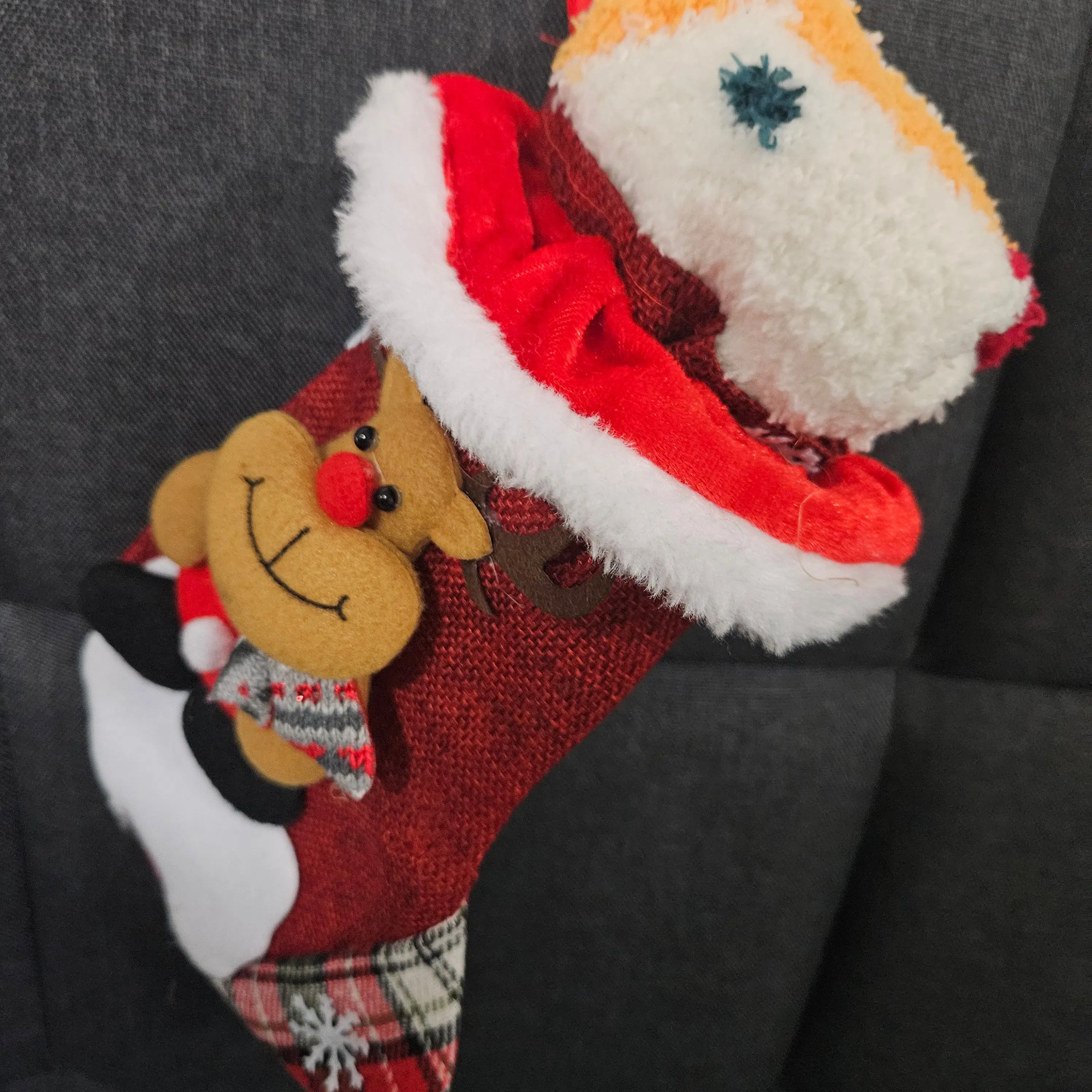 Fluffy Soft Fuzzy Christmas Socks & Ponytail Holder Stocking Stuffer, Plush Character Stocking with Santa Hat for Holiday Gifting, One Size