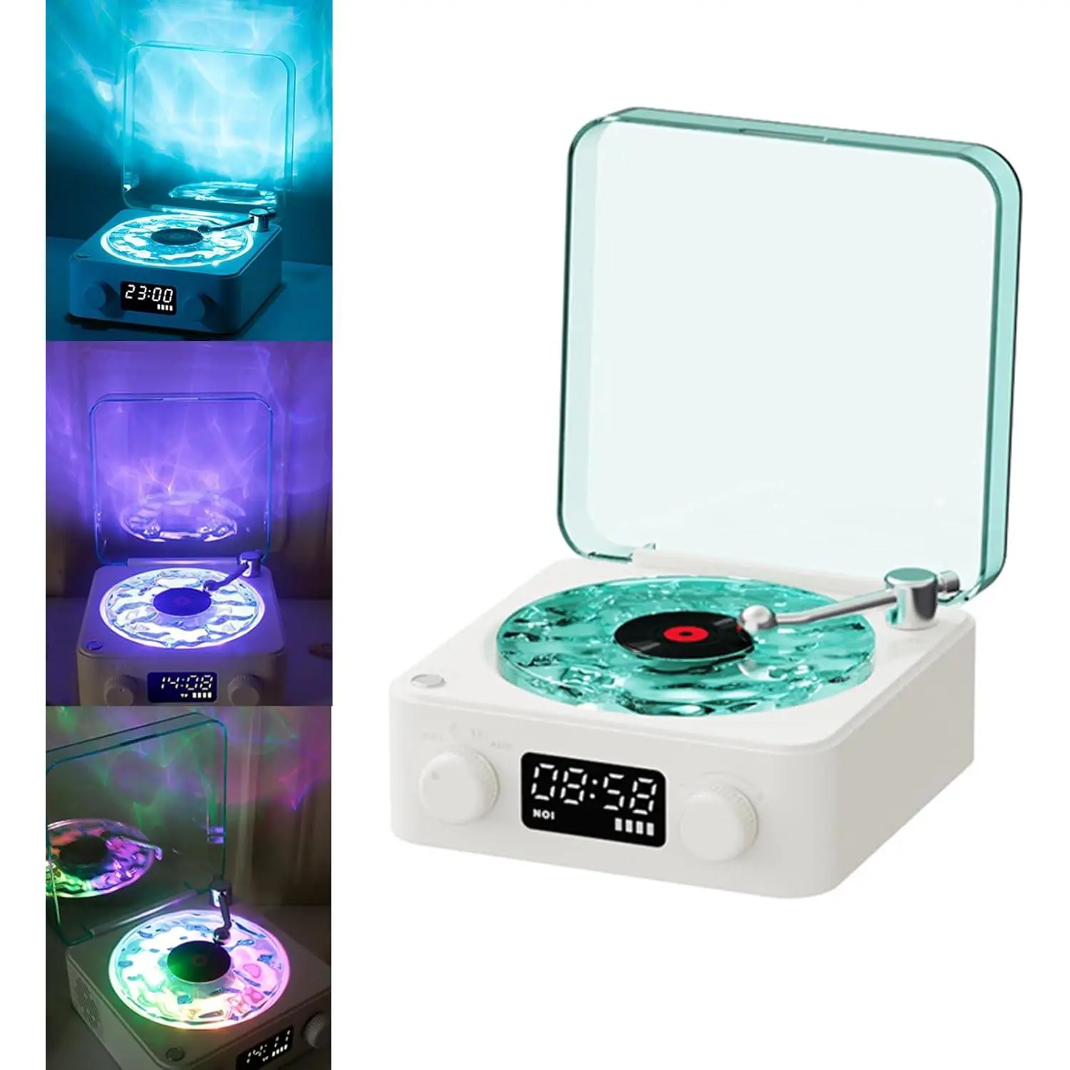 The Waves Multi-Function Bluetooth Vinyl Record Player - Portable Vintage Home Use Speaker with LED Lights & Clock