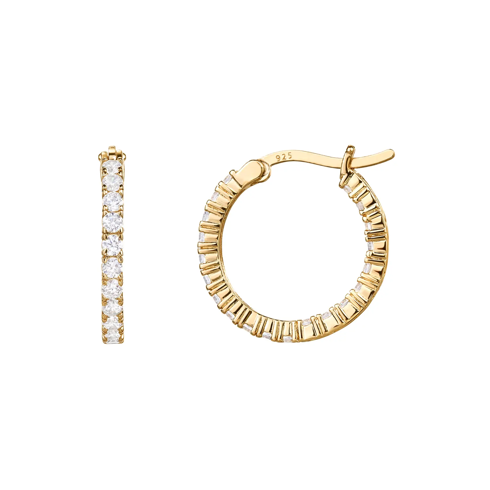 PAVOI 14K Gold Plated 925 Sterling Silver Post Cubic Zirconia Hoop Earrings for Women - Elegant Inside Out CZ Stone Hoop Earrings