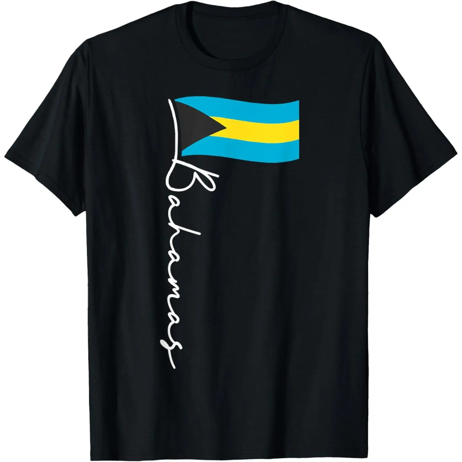 Women's Tropical Cotton Short-Sleeve Casual Graphic Bahamas Flag T-Shirt - Bahamian Pride Vacation Wear, Shortsleeve