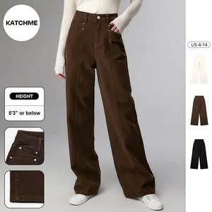 Katch Me Women's Minimalist High Waist Multi-Pocket Soft Stretch Wide Leg Trousers, Cozy Cotton Fall Outfits for Lady, Versatile Women's Bottom