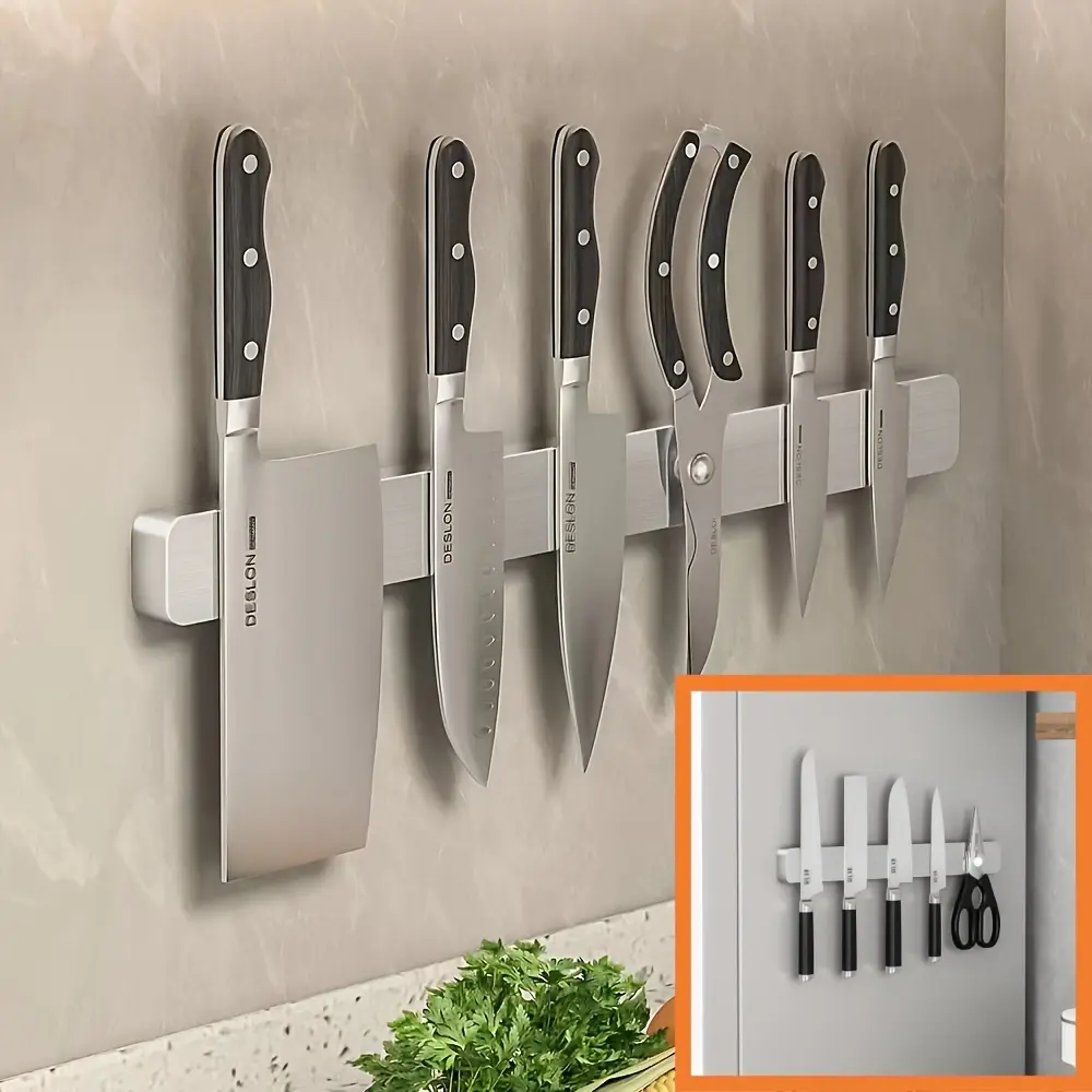 1pc Modern 304 Stainless Steel Non-Slip Refrigerator Knife Holder - Heavy-Duty 11.8In Kitchenware Storage, Strong Magnetic, Double-Sided for Knives, Knifeholder