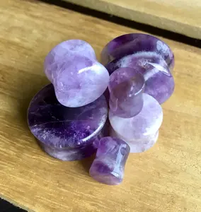 PAIR of Stunning Amethyst Organic Stone Plugs