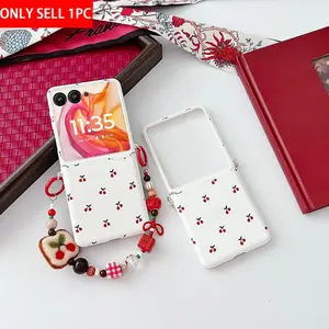 A PU leather cherry-pattern protective phone case with a hard PC back panel, protecting the phone. Suitable for Motorola Razr 2026, Razr 2025, Razr 2026, Razr 70, Razr 60, Razr 50 Ultra Cover Accessories Smartphone