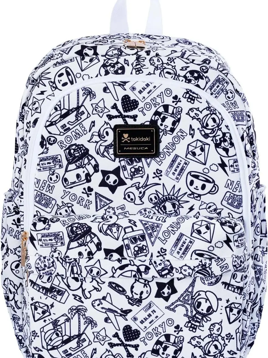 tokidoki School Backpack for Girls Cute Cartoon Laptop Backpack Casual Bookbags Lightweight Cloth Canvas School Bag Daypack Handbag (Black & White)