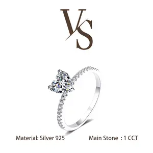 [Venus Jewelry] Synthetic Moissanite 1 CCT Heart Shape Dainty Design VVS 1 D Color Solid Silver 925 Solitare Ring