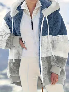 Women's Fashion Warm Plush Hooded, Fall Winter Casual Loose Fit Coat with Zipper Pockets, Stylish Long Sleeve Outerwear, Winter Fashion Clothing
